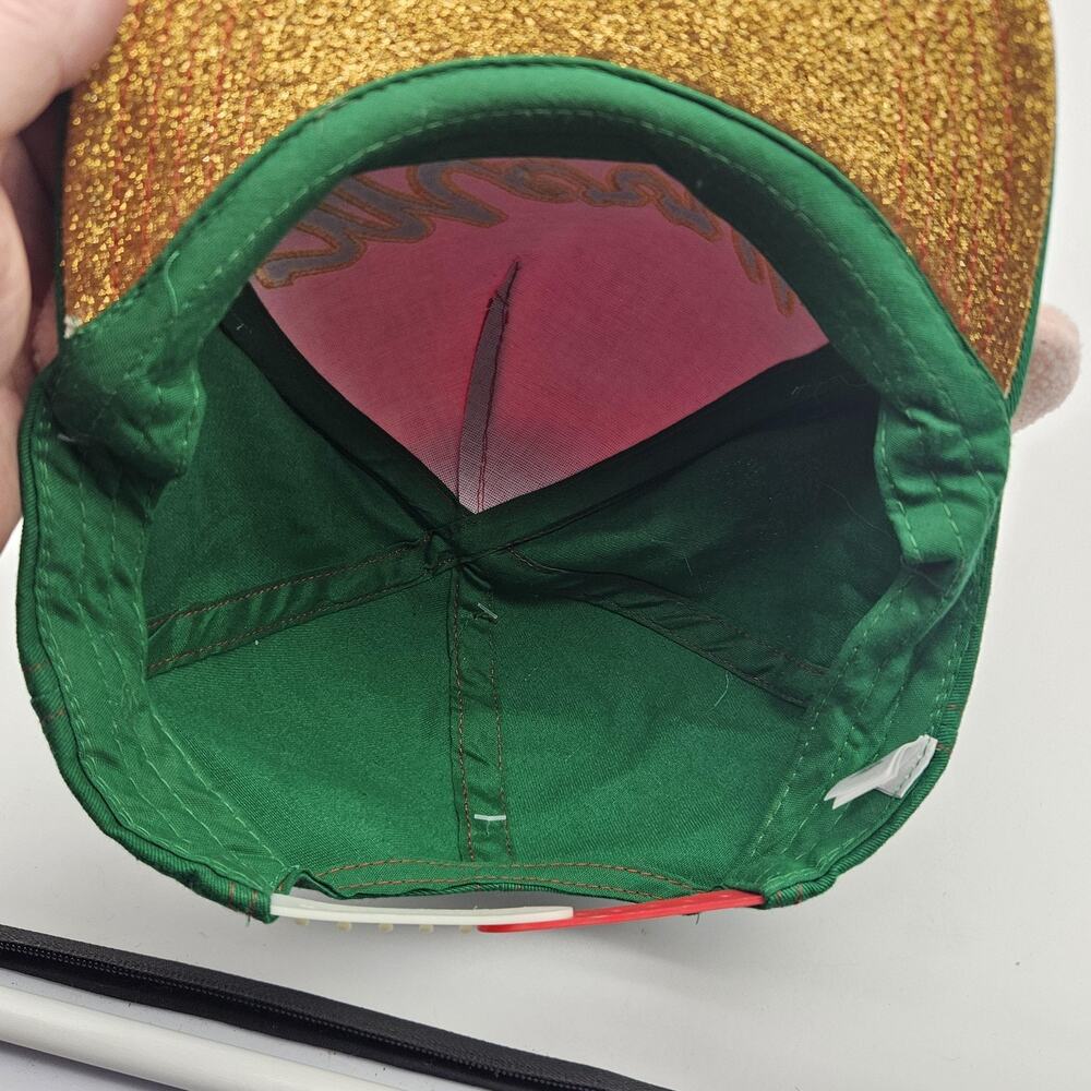 Christmas Elf Merry Hat Cap Snap Back One‎ Size Green Red Pom Pom Ears Glitter - Picture 9 of 11